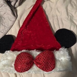 Minnie, Red Santa Hat with Black Ears and White Trim